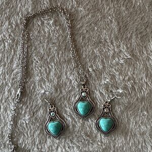 Turquoise Heart Pendant Necklace and Earring Set